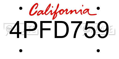 4PFD759 California License Plate