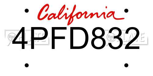 4PFD832 California License Plate