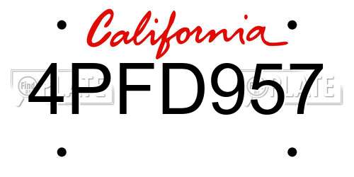 4PFD957 California License Plate