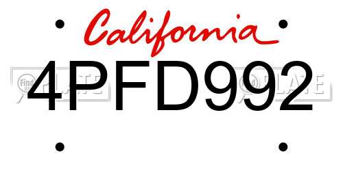 4PFD992 California License Plate