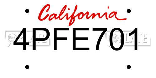 4PFE701 California License Plate