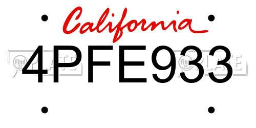 4PFE933 California License Plate