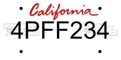 4PFF234 California License Plate