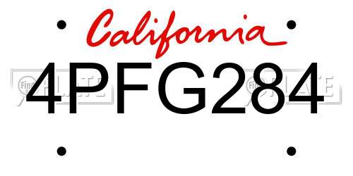 4PFG284 California License Plate