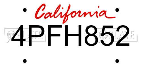 4PFH852 California License Plate