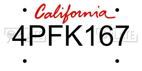 4PFK167 California License Plate