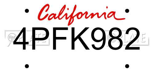 4PFK982 California License Plate