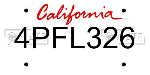 4PFL326 California License Plate