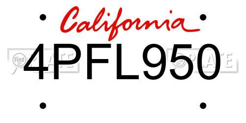 4PFL950 California License Plate