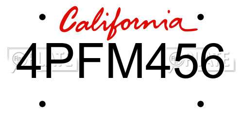 4PFM456 California License Plate