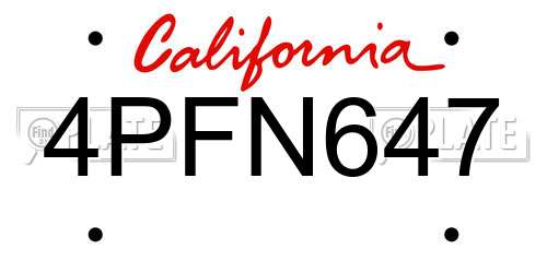 4PFN647 California License Plate
