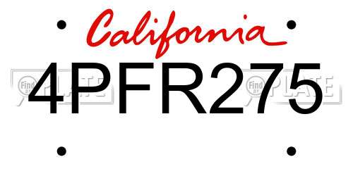 4PFR275 California License Plate