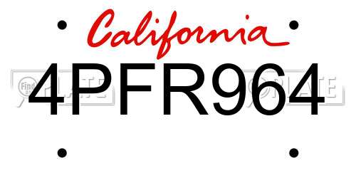 4PFR964 California License Plate