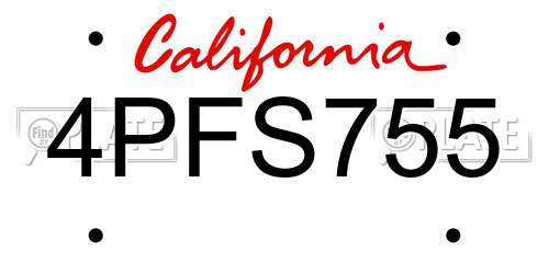 4PFS755 California License Plate