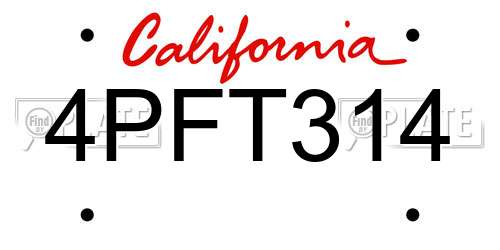 4PFT314 California License Plate