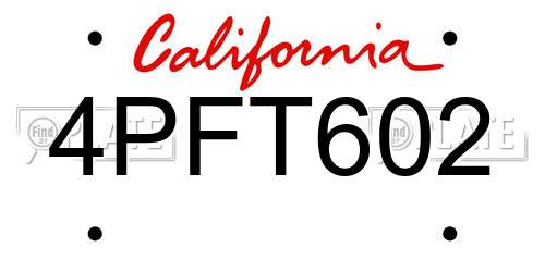 4PFT602 California License Plate