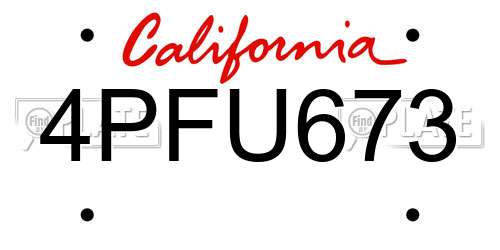 4PFU673 California License Plate