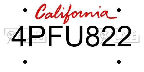 4PFU822 California License Plate