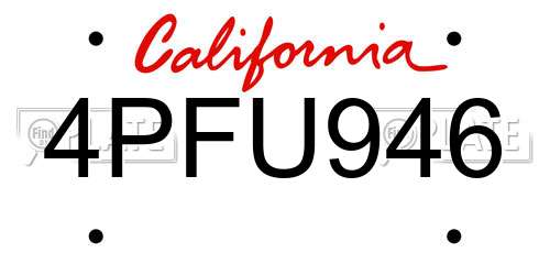 4PFU946 California License Plate
