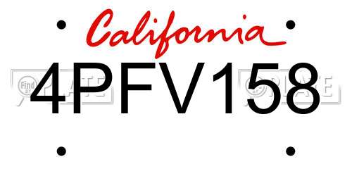 4PFV158 California License Plate
