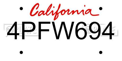 4PFW694 California License Plate