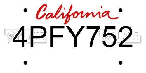 4PFY752 California License Plate