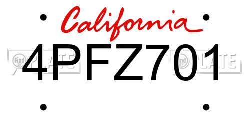 4PFZ701 California License Plate