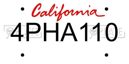 4PHA110 California License Plate