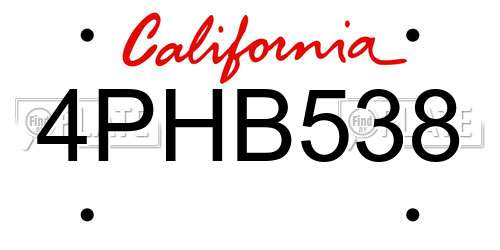4PHB538 California License Plate