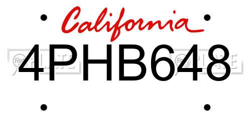 4PHB648 California License Plate