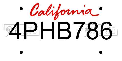 4PHB786 California License Plate