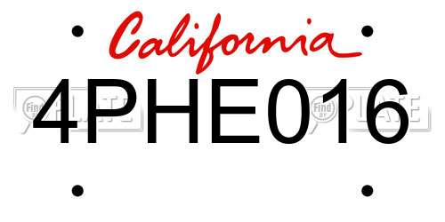 4PHE016 California License Plate