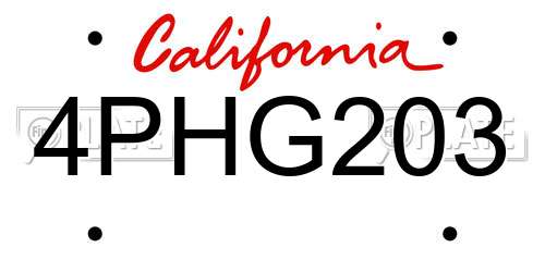 4PHG203 California License Plate