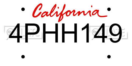 4PHH149 California License Plate