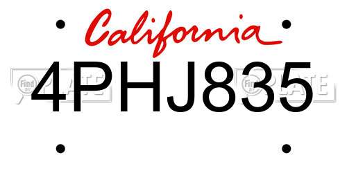 4PHJ835 California License Plate