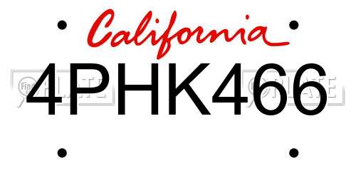 4PHK466 California License Plate