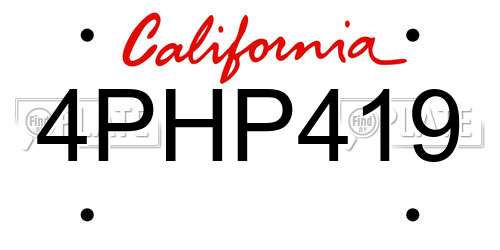 4PHP419 California License Plate