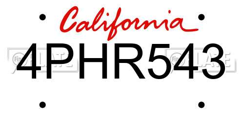 4PHR543 California License Plate