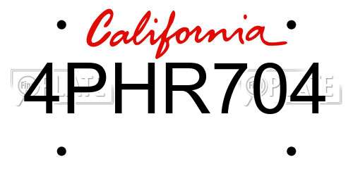 4PHR704 California License Plate