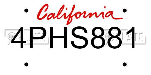 4PHS881 California License Plate
