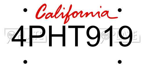 4PHT919 California License Plate