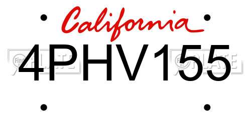 4PHV155 California License Plate