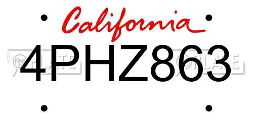 4PHZ863 California License Plate