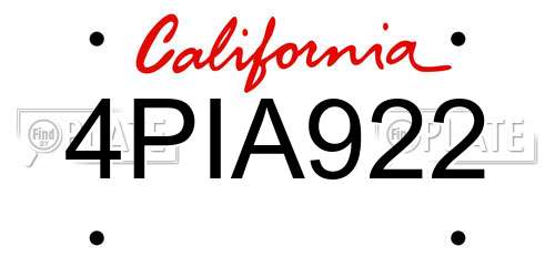 4PIA922 California License Plate