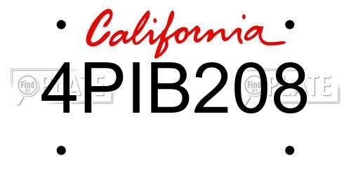 4PIB208 California License Plate