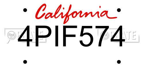 4PIF574 California License Plate