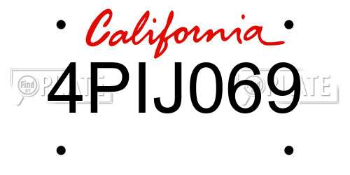 4PIJ069 California License Plate