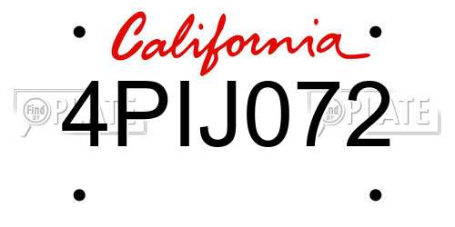 4PIJ072 California License Plate