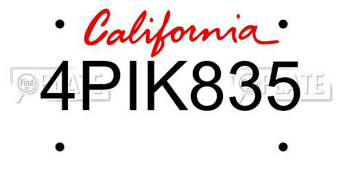 4PIK835 California License Plate