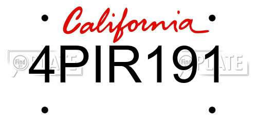 4PIR191 California License Plate